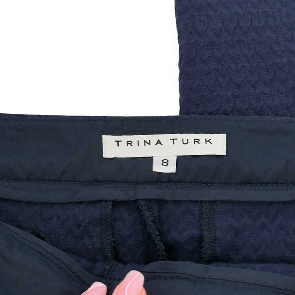 Trina Turk 8 Navy Textured Slim Leg Dress Pants Career Trousers Workwear - Picture 10 of 11